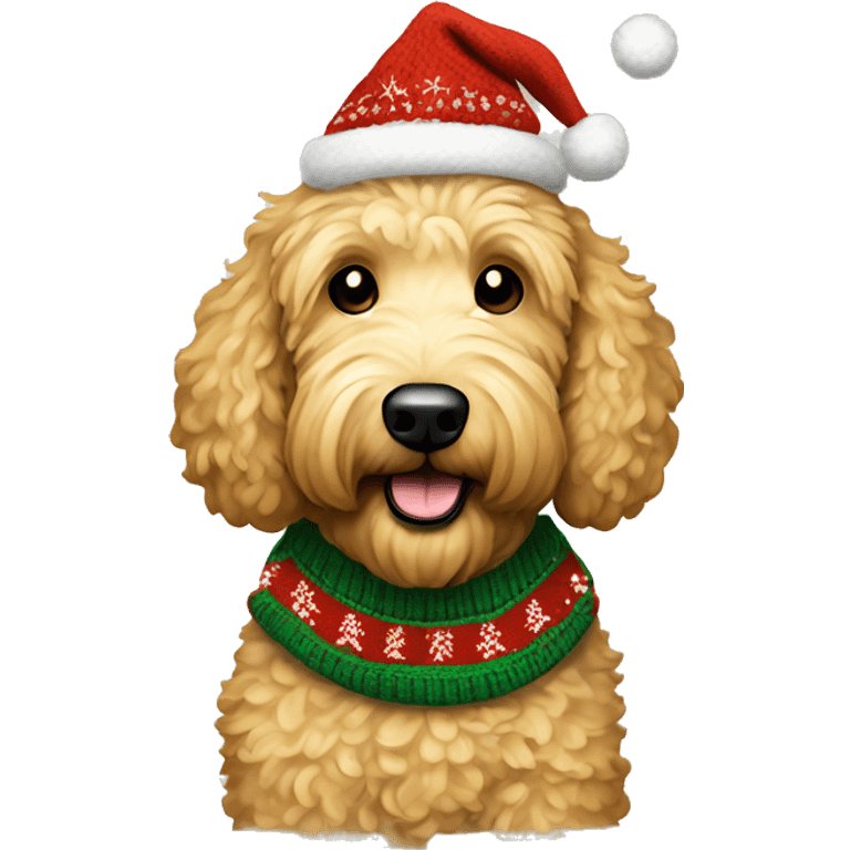 Golden doodle wearing christmas Sweater  emoji