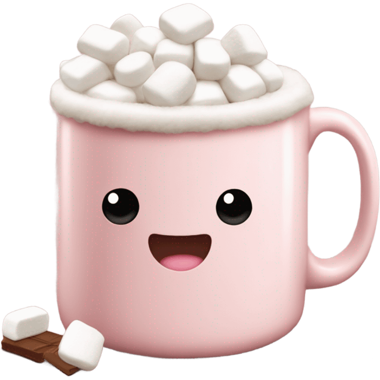 Light Pink mug of hot chocolate with marshmallows  emoji