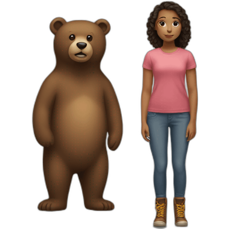 girl standing next to big bear emoji