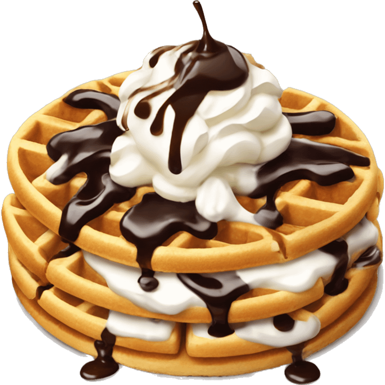 Waffles with chocolate syrup and whipped cream emoji