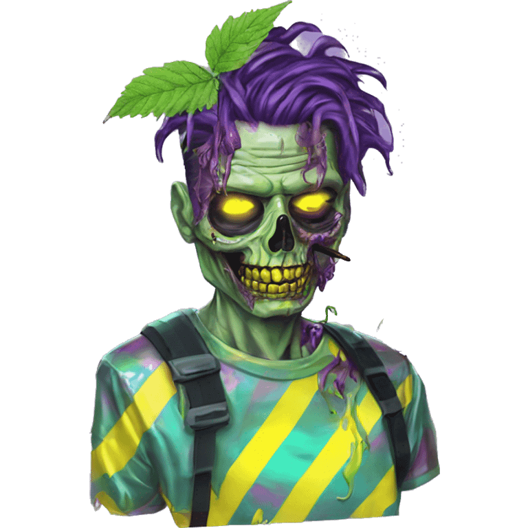 420 .Zombie_ Vaporwave black holographic oilslick zombie unicorn smoking yellow caution tape hemp leaves emoji