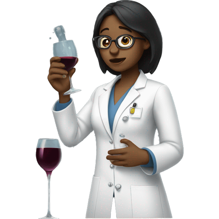 Princess crying drinking wine while wearing a lab coat and glasses emoji