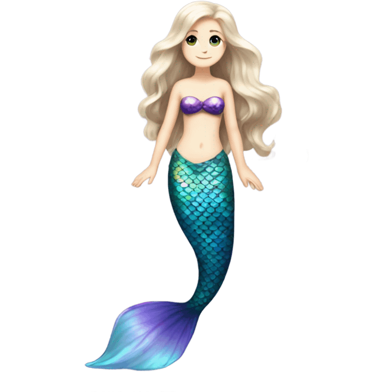 Iridescent mermaid tail full body white girl long hair brown and purple emoji