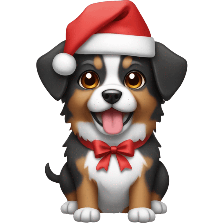 Cute dog wearing christmas hat and a bow  emoji