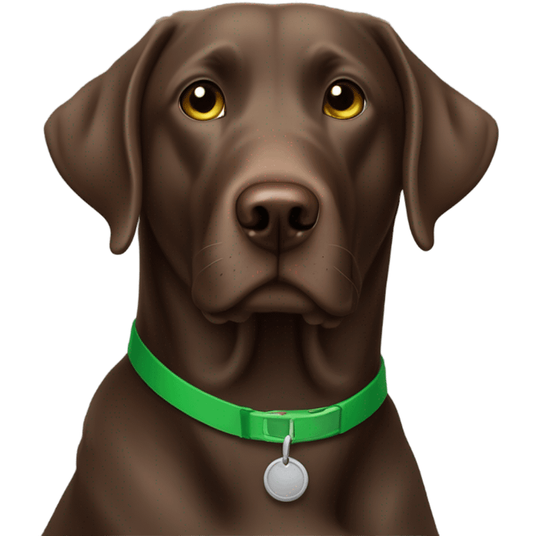 Chocolate lab mixed with Weimaraner with a grey beard and green collar emoji