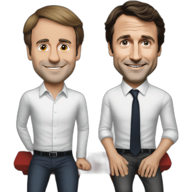 Emmanuel Macron with Justin Trudeau while playing emoji