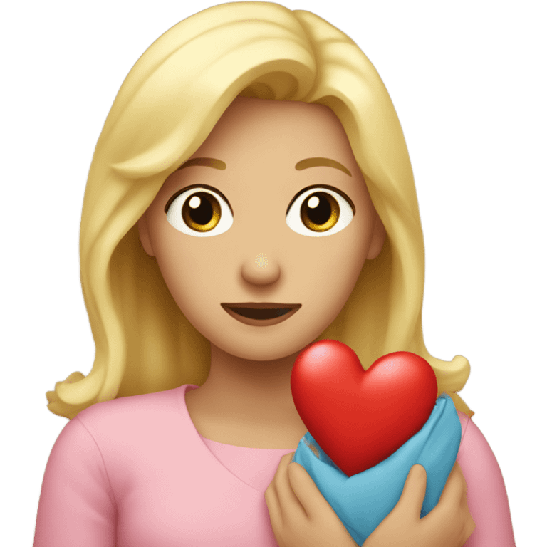 Blonde Mother holds her heart in her arm emoji