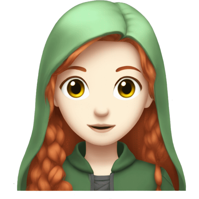 anime girl with long red hair, pale skin, and green eyes emoji