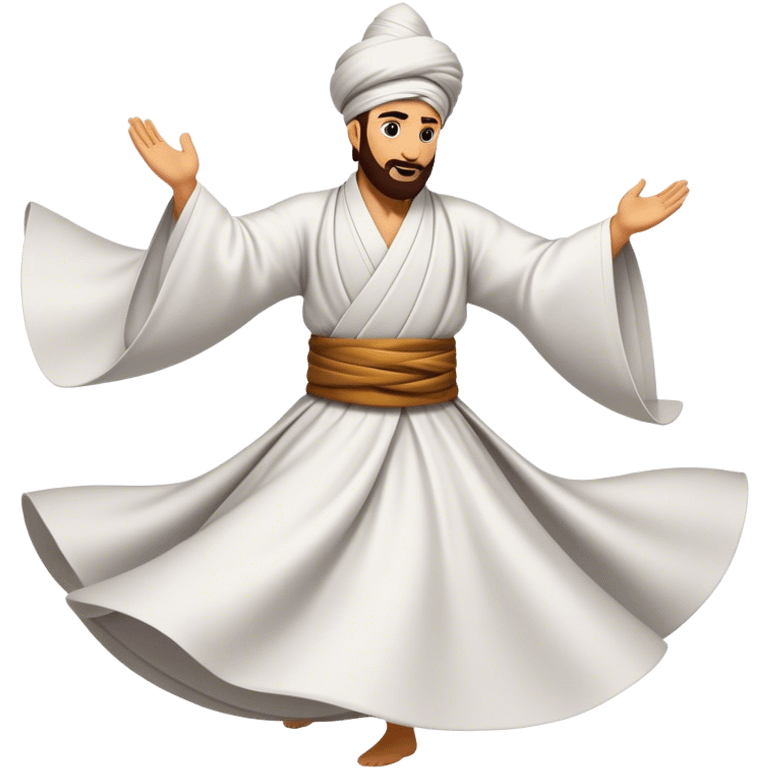 Cinematic Realistic Whirling Dervish Dance Emoji, depicted as a mesmerizing traditional Sufi dance scene with flowing robes and dynamic movement, rendered with vibrant textures and swirling mystical lighting that captures its spiritual energy. emoji