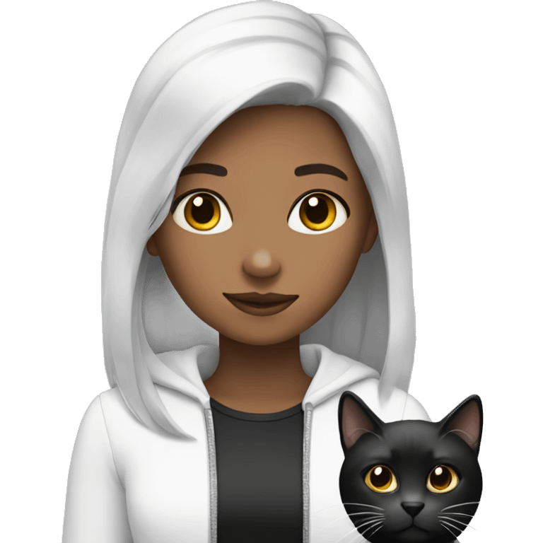 girl with black and white cat  emoji