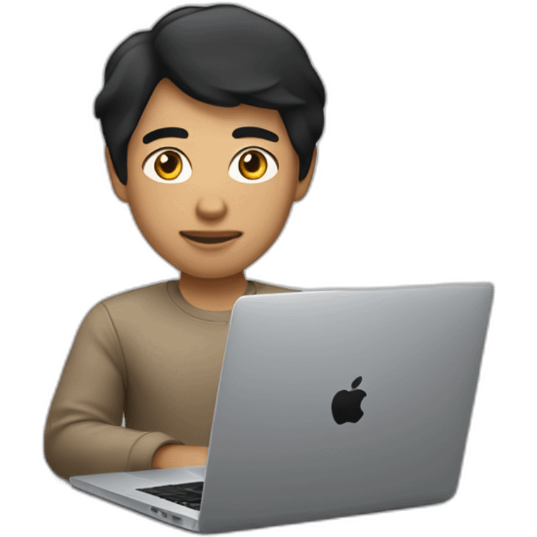 developer with mac laptop in front light skin tone and black hair emoji