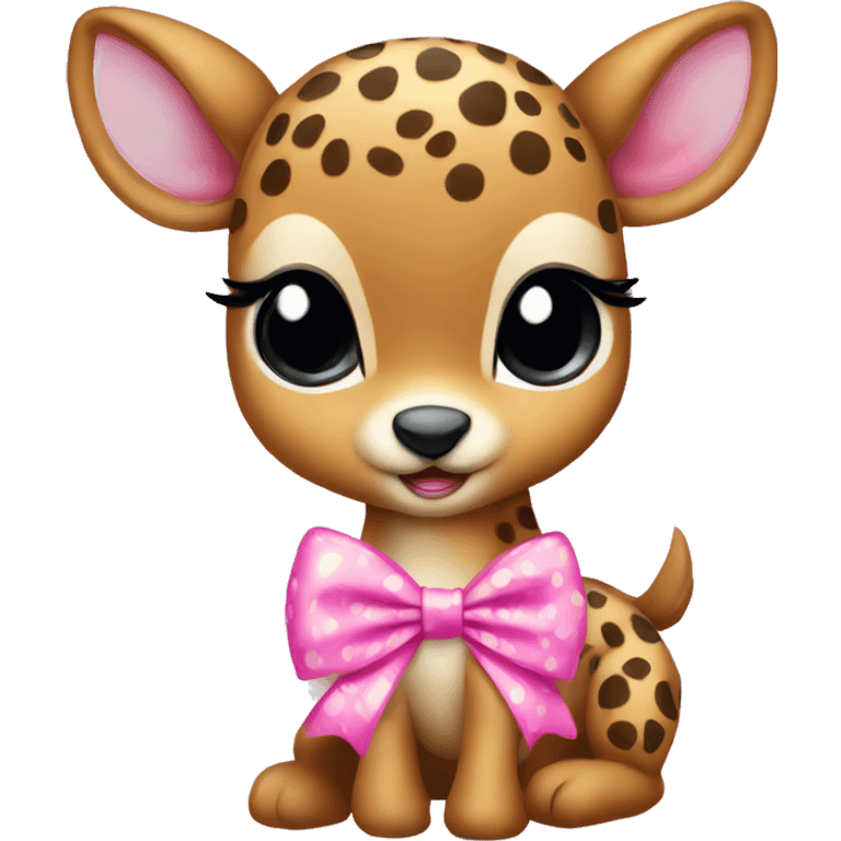 baby deer with pink cheetah print bow emoji