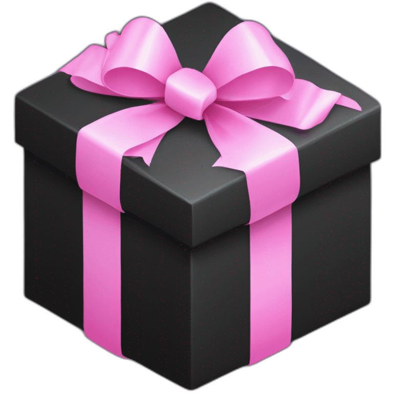 black gift box with pink ribbon, isometric, rounded corners, neat bow emoji