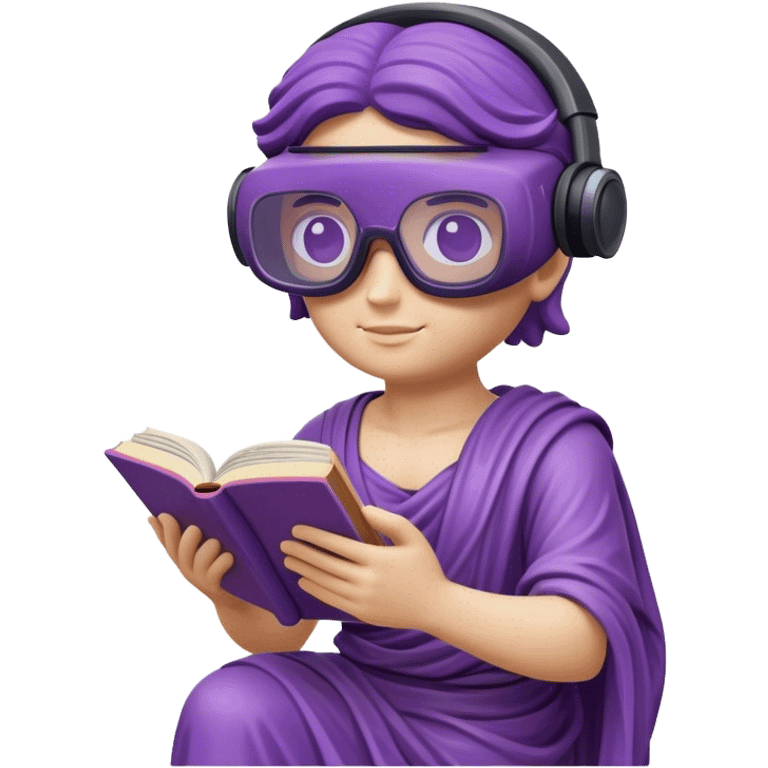 an-emoji-of-a-ancient-young-greek-statue-reading-a-book,-wearing-vr-glasses,-purple-colors,-digital-universe emoji