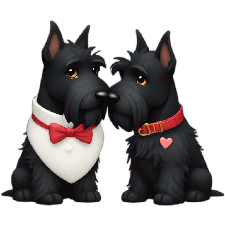 Two black Scottish terrier kissing emoji