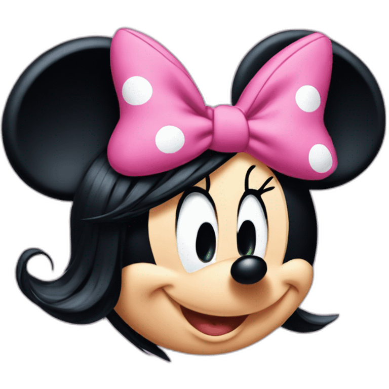 Minnie Mouse long black hair and pink Minnie Mouse ears emoji