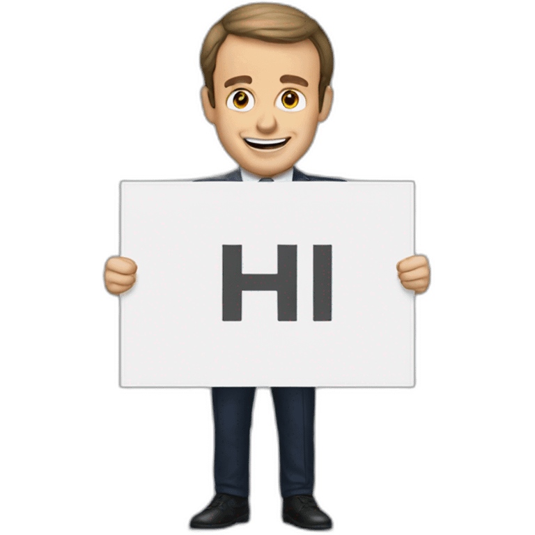 macron holding a sign saying hi emoji