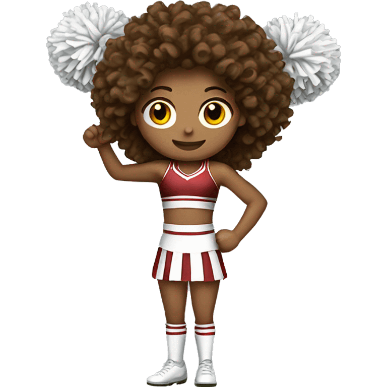 Full body tan Cheerleader with long curly brown hair holding Pom poms emoji