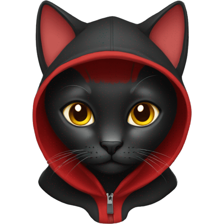 Black cat in a red hoodie emoji