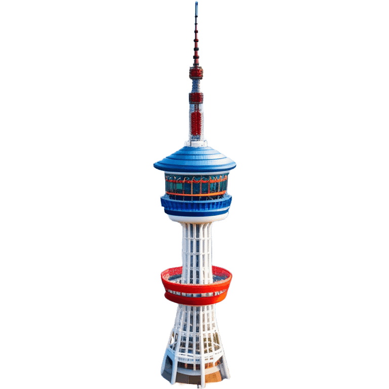 ​Cinematic Realistic N Seoul Tower, depicted in full daylight as a slender, single-column tower crowned by a cylindrical observation deck, set against a clear blue sky over Seoul’s vibrant cityscape, rendered with crisp architectural detail and bright, natural lighting that accentuates its modern elegance, emoji