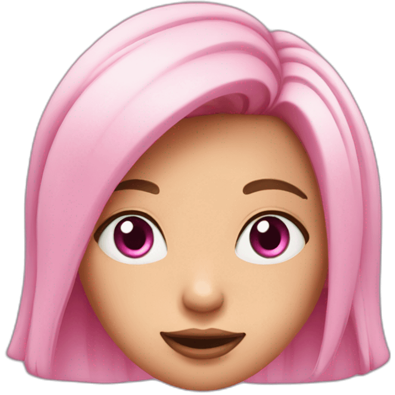 Pink-eyed cartoon girl character with a pinched hair and pink eyes. emoji