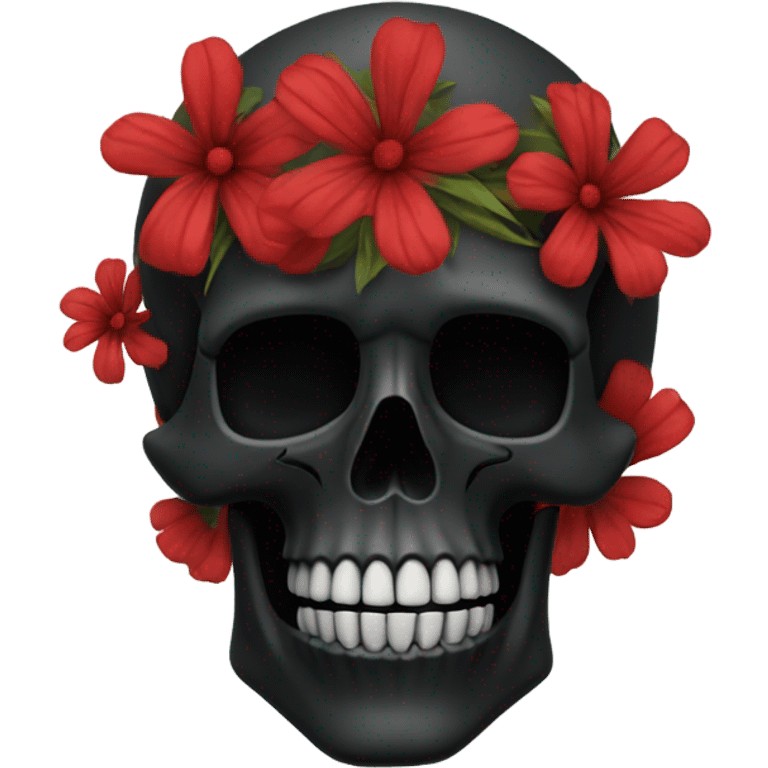 black skull with red flowers emoji