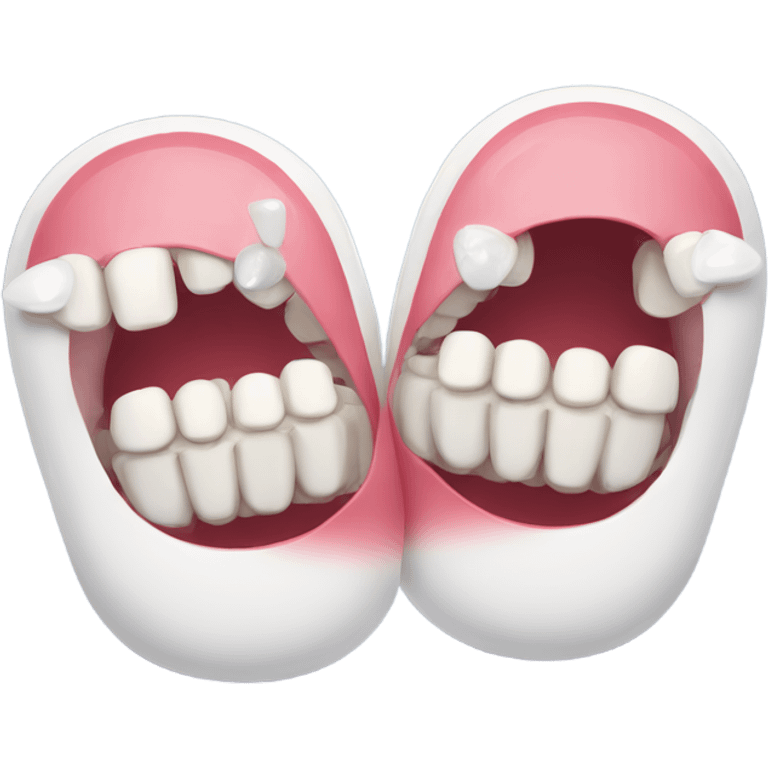 A pair of false teeth with googly eyes, wearing slippers  emoji