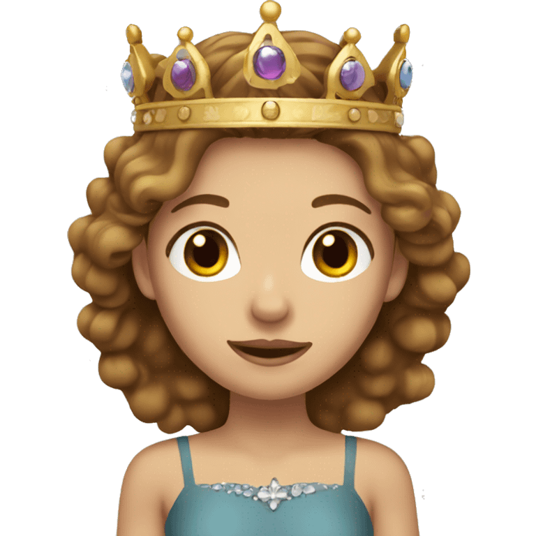 Light brown hair female with brown eyes wearing a crown emoji