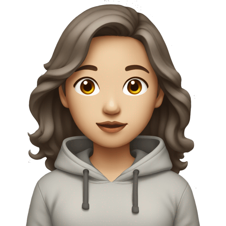 Asian girl in light grey hoodie with brown medium wavy hair emoji