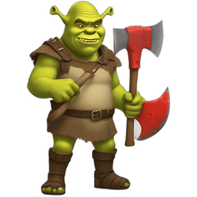 Shrek holding a axe with red slime on it emoji