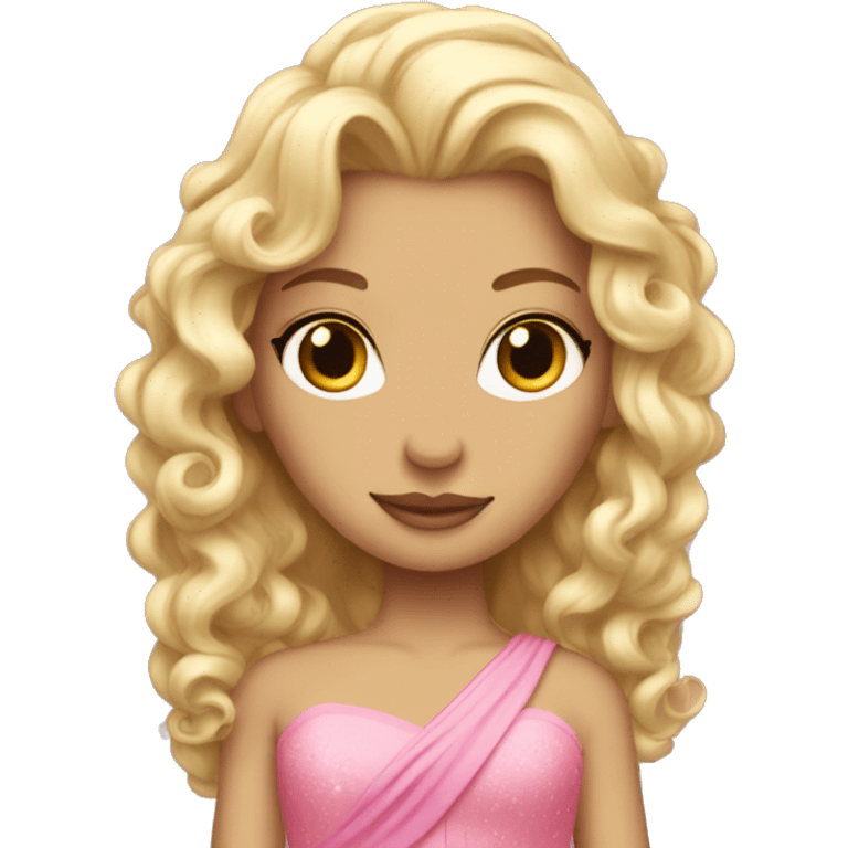 blonde princess with long curly hair and pink ballgown emoji