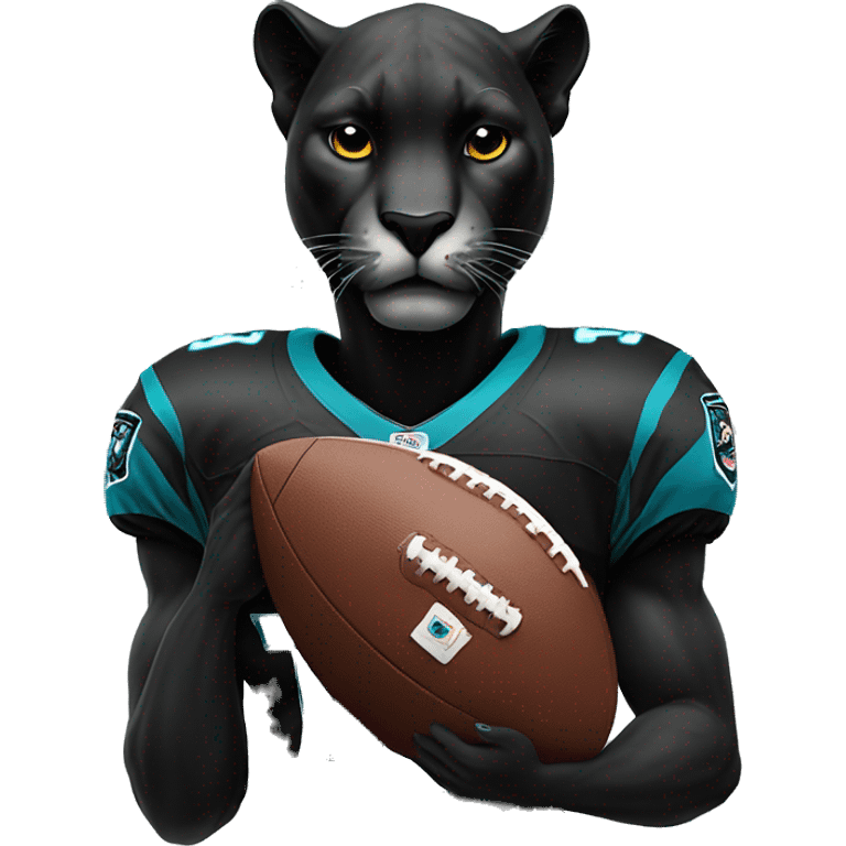 Crying panther holding a football with a we suck jersey on emoji