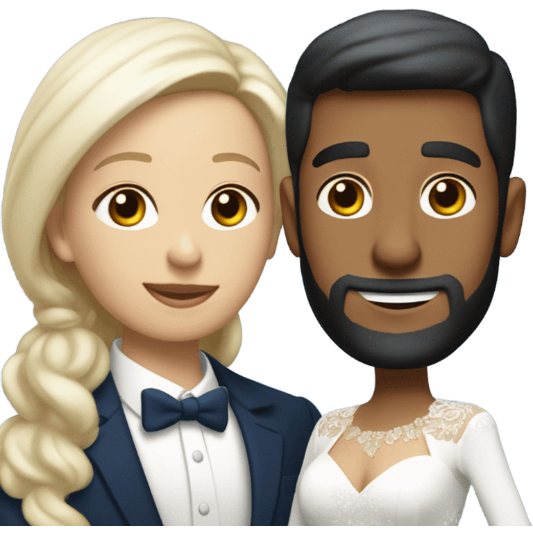 Puerto rican beard short hair with blue hat and navy blue suit getting Married with blond long hair girl with white  wedding dress  emoji