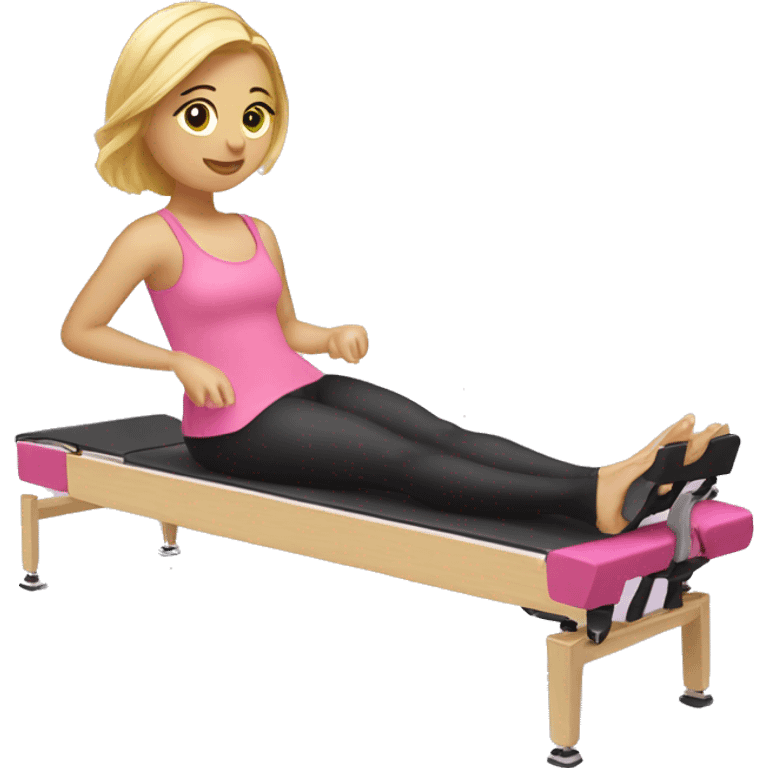 Blonde hair pink clothes girl on Pilates reformer  emoji