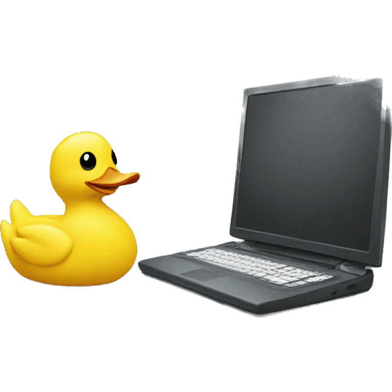 Yellow duck writing code behind computer  emoji