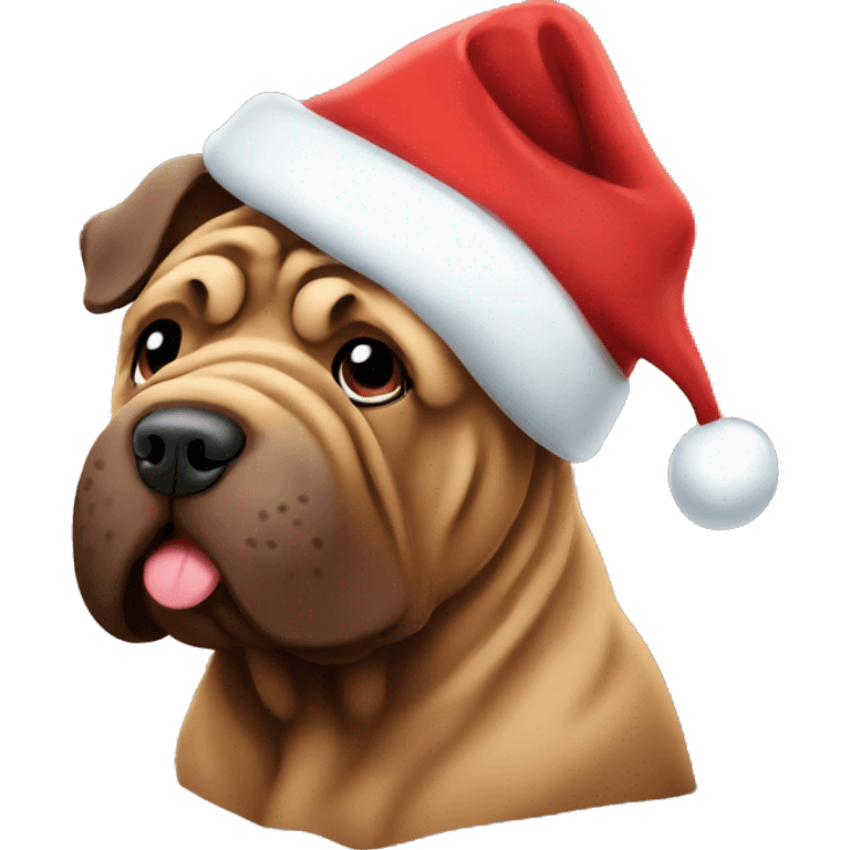 Chocolate Shar Pei with Christmas hat  emoji