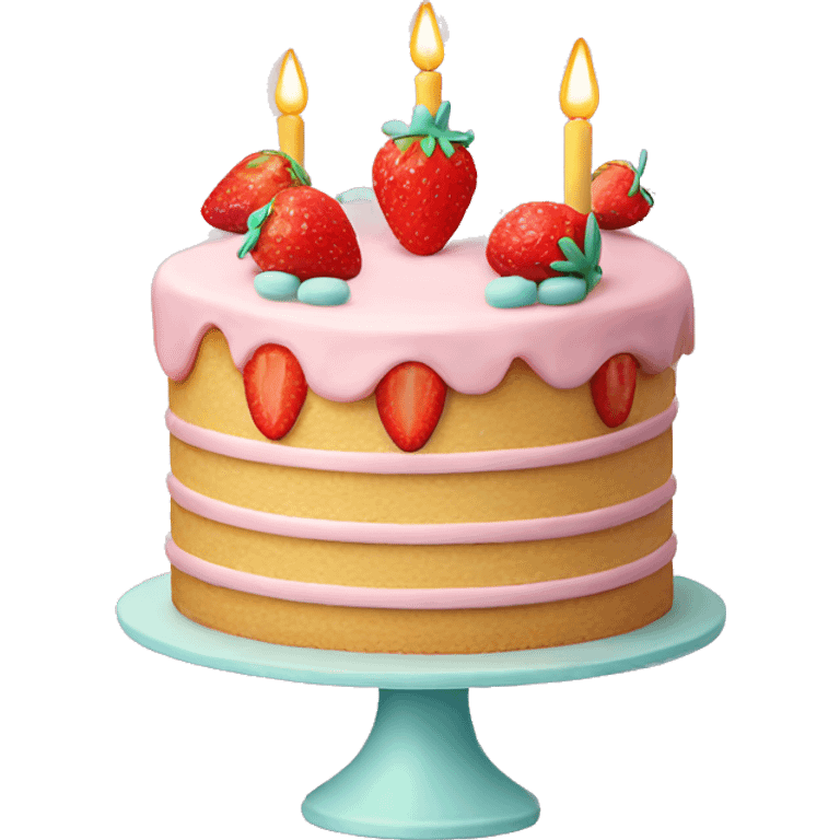 Pastel Birthday cake with strawberry emoji