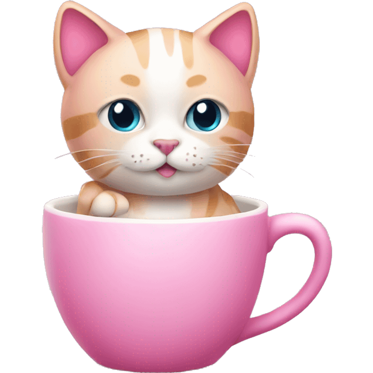 Pink cat with cup emoji