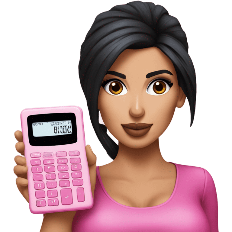 Hyper realistic kim kardashian holding a pink calculator emoji