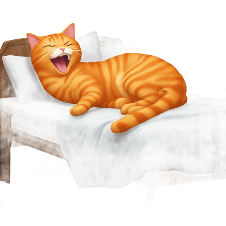 Orange cat waking up with humans emoji