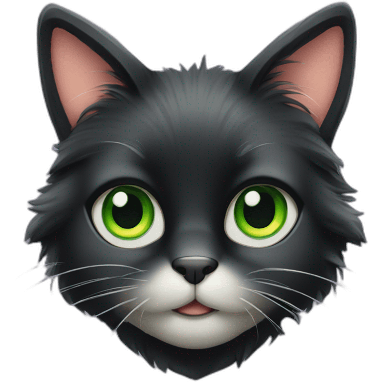 a furry long-haired black cat with big green eyes emoji