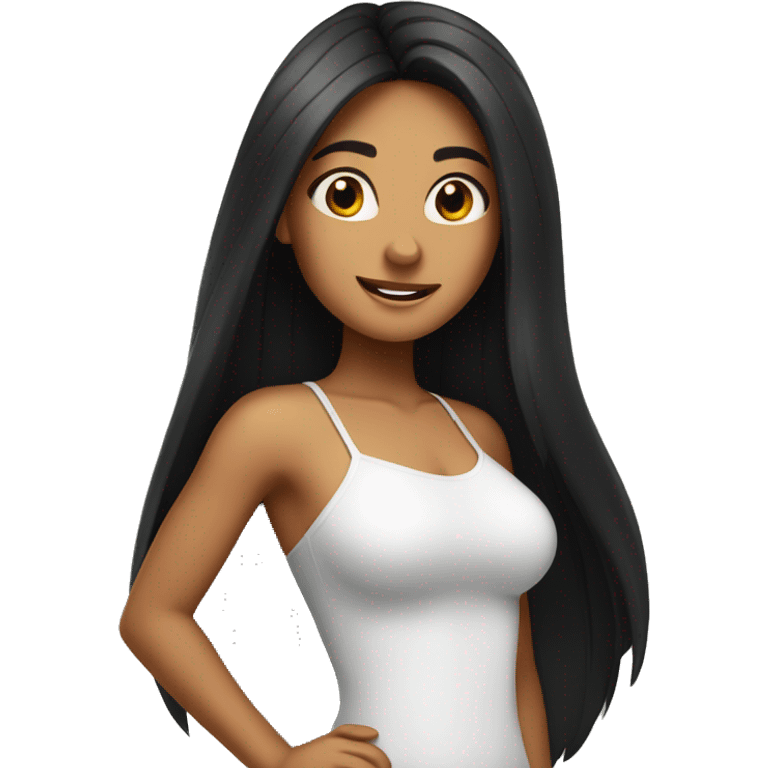 tanned girl with long black hair celebrating  emoji