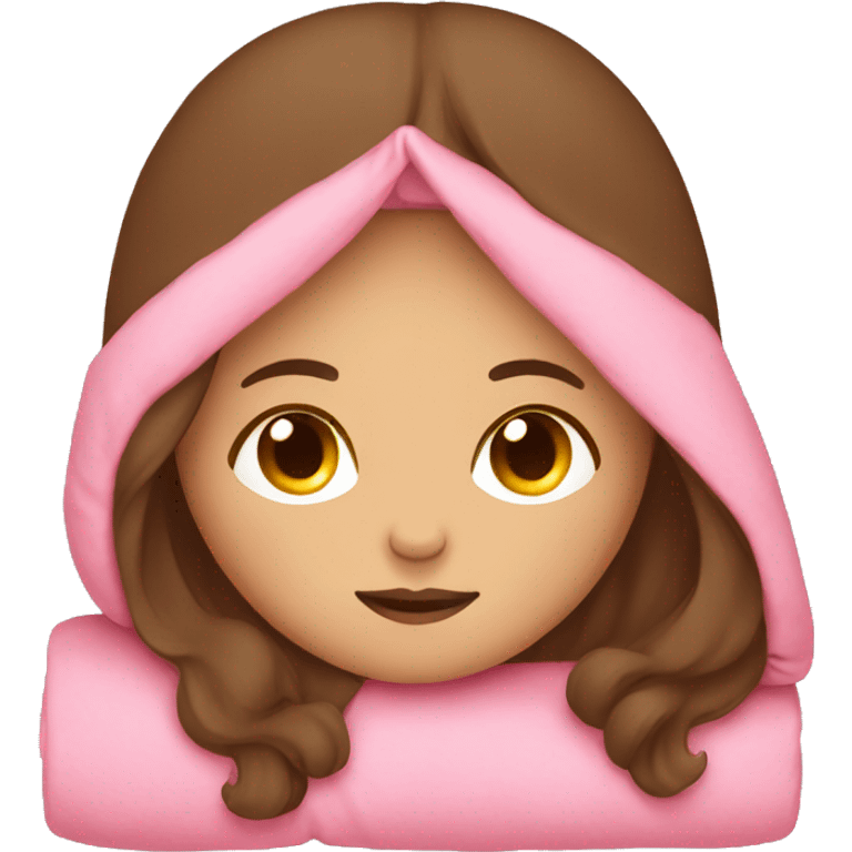 girl with brown hair sleeping with pink blanket emoji