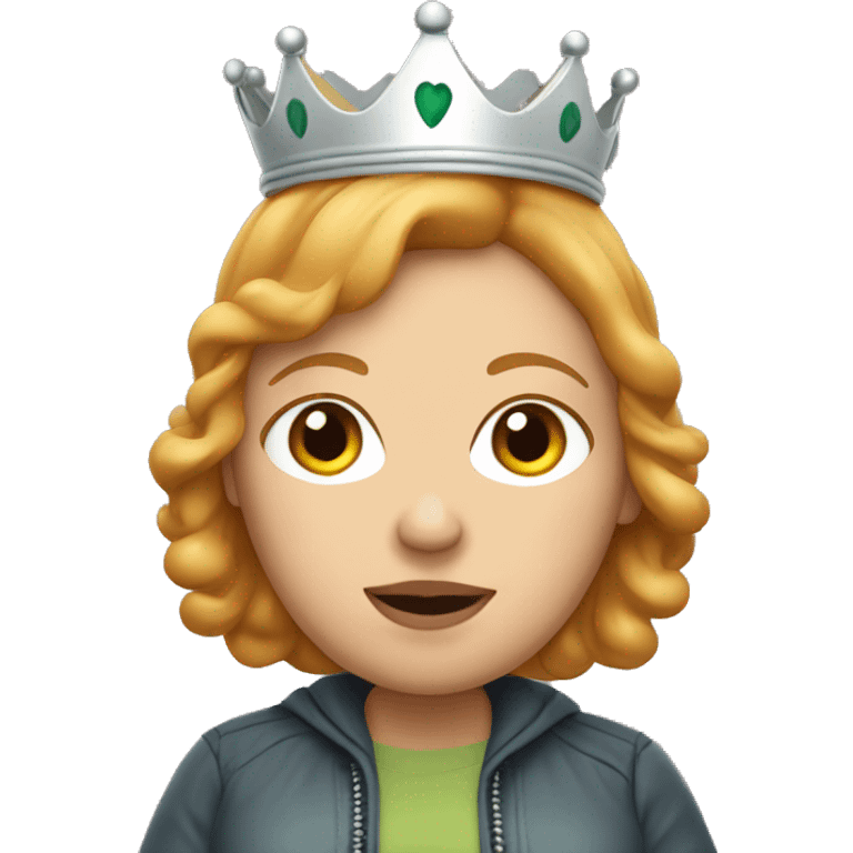 Emoji of Strawberry blonde woman pregnant wearing a cool jacket and crown  emoji