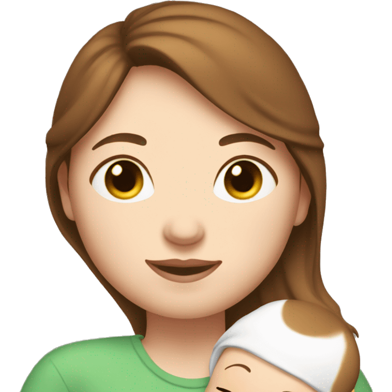 Mum with white skin, brown hair, cuddling her new baby emoji