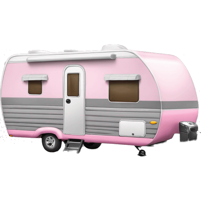 Realistic portable pink and gray travel trailer isolated.    emoji