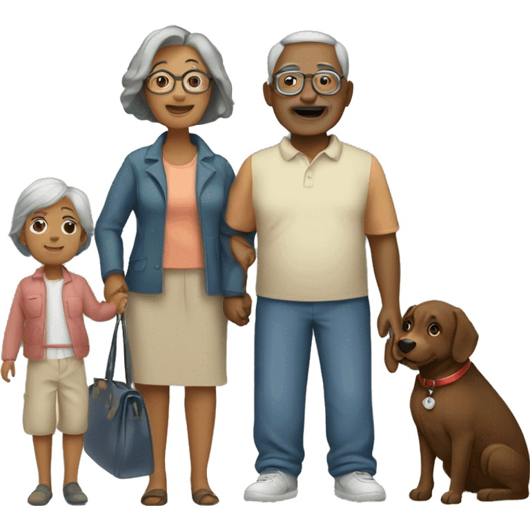 mixed family of 3 with grandchild and 2 grandparents and dog emoji