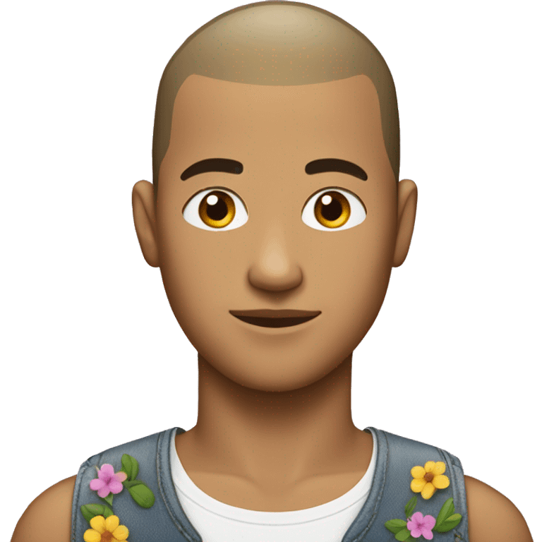 realistic male with buzz cut and flowers emoji