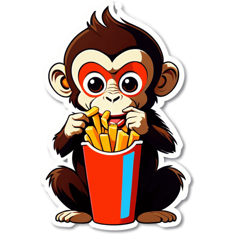 Cute monkey eating french fries emoji