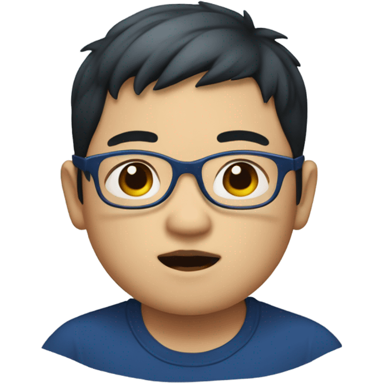 Asian boy with dark blue glasses and he is chubby emoji